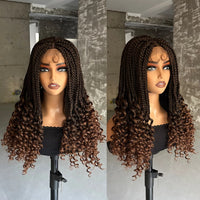 Synthetic Box Braided Wigs 4x4 Lace Closure Wigs Curly Ends with Baby Hair