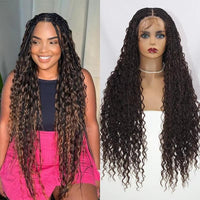 32" Synthetic Boho Braided Wigs Full Lace Wig Knotless Box Braids Wig With Baby Hair
