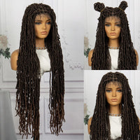36 Inch Synthetic Faux Locs Knotless Braided Wig Full Lace Ombre Colored Hair Wig