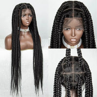 36inch Knotless Box Braided Wigs Synthetic Transparent Full Lace Braids Wig For Women with Baby Hair