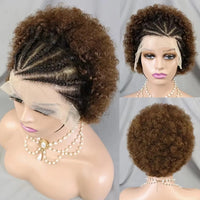 13x4 Lace Frontal Short Afro Kinky Curly Bob Braided Hair Wig 8 Inch Human Hair Wigs PrePlucked Bouncy Curly Wig