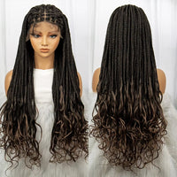 French Braids Knotless Box Braided Wigs with Baby Hair 32 Inches Synthetic Lace Front Wig