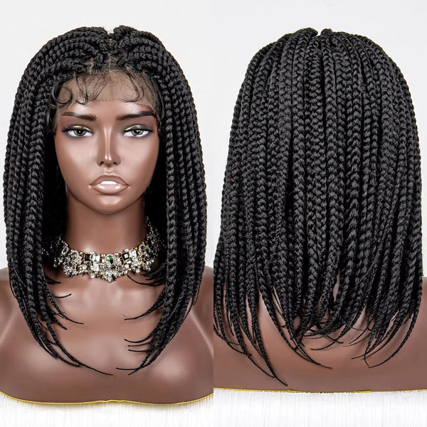 14 Inches Short Bob Braided Wigs Synthetic Knotless Full Lace Box Braided Wigs