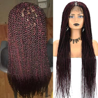 Synthetic Full Lace Senegalese Twists Braids Knotless Small Box Braided Wigs For Women 36'' Ombre Blonde Burgundy Braided Wigs