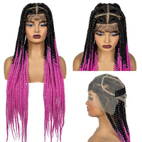 36inch Knotless Box Braided Wigs Synthetic Transparent Full Lace Braids Wig For Women with Baby Hair