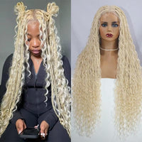 32" Synthetic Boho Braided Wigs Full Lace Wig Knotless Box Braids Wig With Baby Hair
