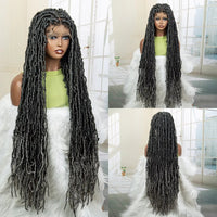 36 Inch Synthetic Faux Locs Knotless Braided Wig Full Lace Ombre Colored Hair Wig