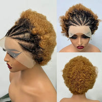 13x4 Lace Frontal Short Afro Kinky Curly Bob Braided Hair Wig 8 Inch Human Hair Wigs PrePlucked Bouncy Curly Wig