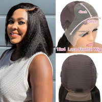 230% Kinky Straight Bob Human Hair Wigs 13x6 HD Lace Frontal Edges Curly Afro Yaki Short Hair Glueless Wigs