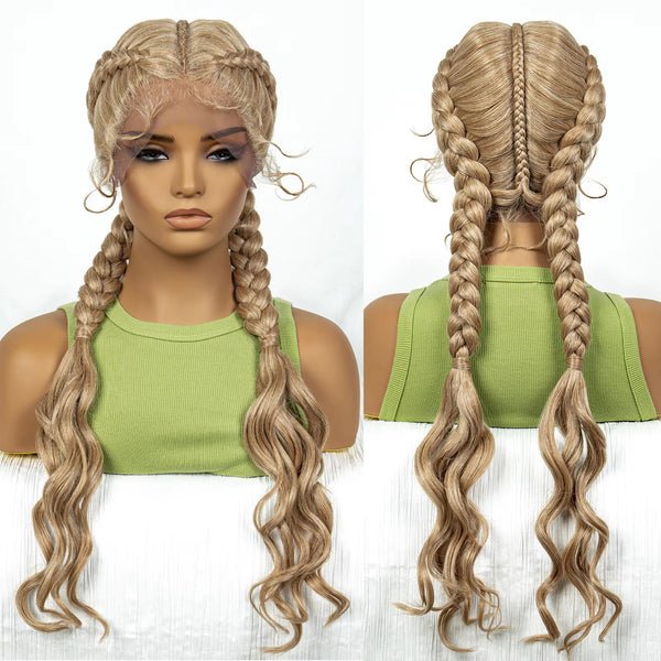 30 Inches Synthetic Cornrow Braided Wigs Lace Frontal Afro Hair Braids Wig with Baby Hair