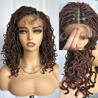 Synthetic 4x4 Lace Front Braid Wig 14inch Curly Faux Locs Large Parting Space Twist Dreadlock Wigs