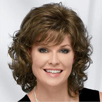 Women Synthetic Hair Wigs Short Curly with Bangs Shoulder Length Blonde Wig