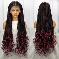 French Braids Knotless Box Braided Wigs with Baby Hair 32 Inches Synthetic Lace Front Wig