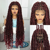 36 Inch Synthetic Faux Locs Knotless Braided Wig Full Lace Ombre Colored Hair Wig