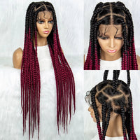 36inch Knotless Box Braided Wigs Synthetic Transparent Full Lace Braids Wig For Women with Baby Hair