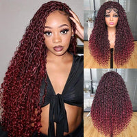 Goddess Faux Locs Braided Wigs Full Lace Curly Synthetic Wig with Baby Hair