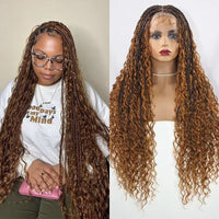 32" Synthetic Boho Braided Wigs Full Lace Wig Knotless Box Braids Wig With Baby Hair