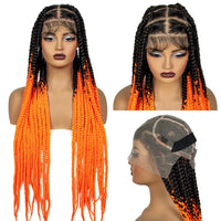 36inch Knotless Box Braided Wigs Synthetic Transparent Full Lace Braids Wig For Women with Baby Hair