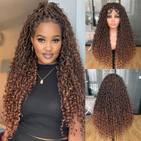 Goddess Faux Locs Braided Wigs Full Lace Curly Synthetic Wig with Baby Hair