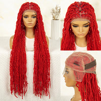 36 Inch Synthetic Faux Locs Knotless Braided Wig Full Lace Ombre Colored Hair Wig