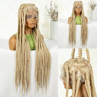 36inch Knotless Box Braided Wigs Synthetic Transparent Full Lace Braids Wig For Women with Baby Hair