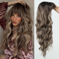 Platinum 613 Blonde Wig Long Wavy Synthetic Wig with Bangs Curly Mixed Golden for Women Cosplay Party Daily Use Heat Resistant