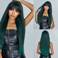Green Straight Synthetic Wig With Bangs