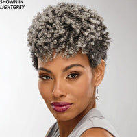 African American Stylish Wig With Tight Spiral Curls On Top And Shorter, Contoured Sides.