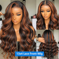 Upgraded 1B/30 Balayage Body Wave 13x4 Highlight Lace Front Human Hair Wig Vietnamese 30 Inch Omber Brown Colored Wig