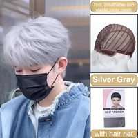 Fashion Synthetic Straight Hair Wig for Men Fluffy Short Hair Style Cosplay Wigs Natural Black Head Cover Korean Male Daily Wig