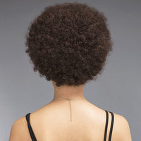 Human Hair Blend Wig Short Afro Curly Jerry Curl Deep Parting Black Dark Brown Faux Locs Wig