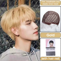 Fashion Synthetic Straight Hair Wig for Men Fluffy Short Hair Style Cosplay Wigs Natural Black Head Cover Korean Male Daily Wig