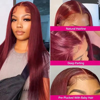 Wine Red Straight HD Lace Human Hair Wig for Women - Image 5