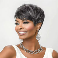 Synthetic Natural Black Mixed Red Pixie Cut Wig for Black Women