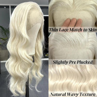 Platinum Blonde Long Wavy Synthetic Wig Free Part Loose Wave Natural Curly 13X4 Lace Front Wigs for Women Daily Party Cosplay