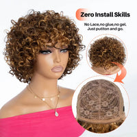 Brown & Mixed Curly Kinky Machine Made Human Hair Wig for Women - Image 6