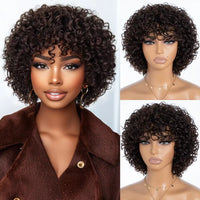 Brown & Mixed Curly Kinky Machine Made Human Hair Wig for Women - Image 5