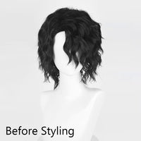 Men Synthetic Short Black Wave Curly Men Wig Anime Game Cosplay Fluffy Heat Resistant Wig for Daily Party