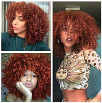 Afro Deep Loose Curly Non Lace Front Wigs | Bouncy Fluffy Kinky Wine Red Ombre | Synthetic Heat Resistant Fiber