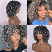 Black & Grey Curly Afro Synthetic Wig for Women - Image 5